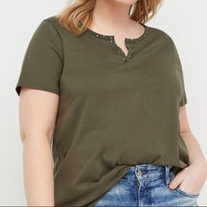 Lane Bryant Mixed Fabric Notch printed Neck Tee